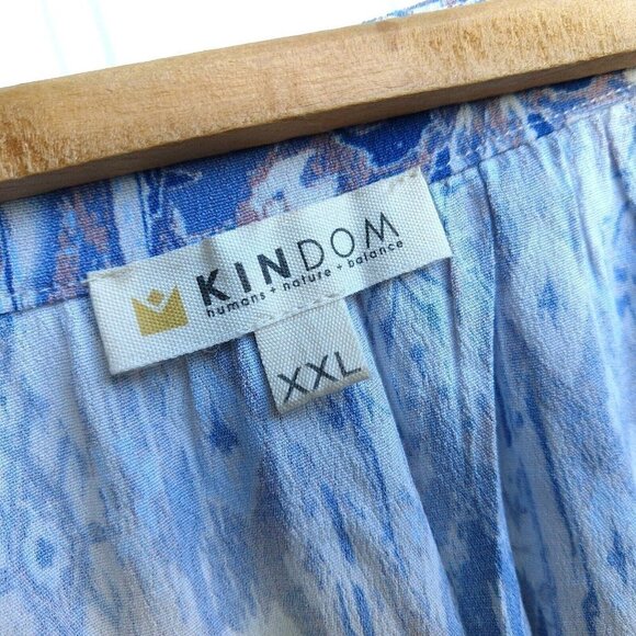 Women's Boho Ikat Print Tunic Top Size XXL 2XL Blue Short Sleeve Kindom Viscose - Picture 7 of 10